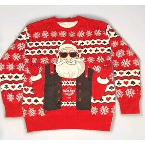Hard Rock Hotel &Casino Tulsa Santa Ugly Christmas Sweater Mens Large Biker Rock